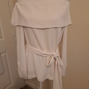 NWT Trina Turk Lyndi Georgette Off-The-Shoulder Tie Waist Top Sz 2 Off White